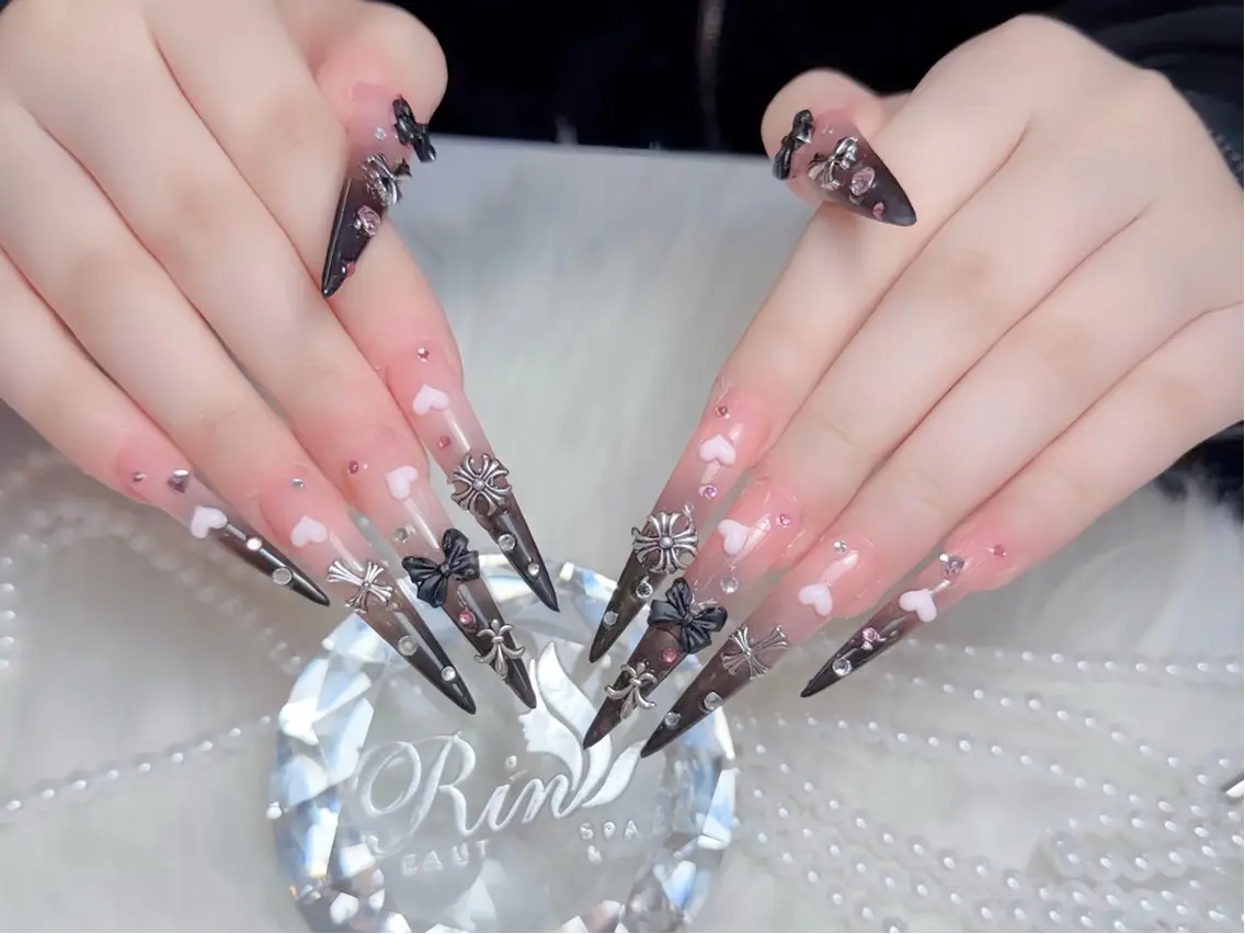ネイル べっ甲ネイル ブルー 長さ出し フレンチネイル ジェルネイル ハンドネイル Rin Nail 新大久保店のネイルデザイン