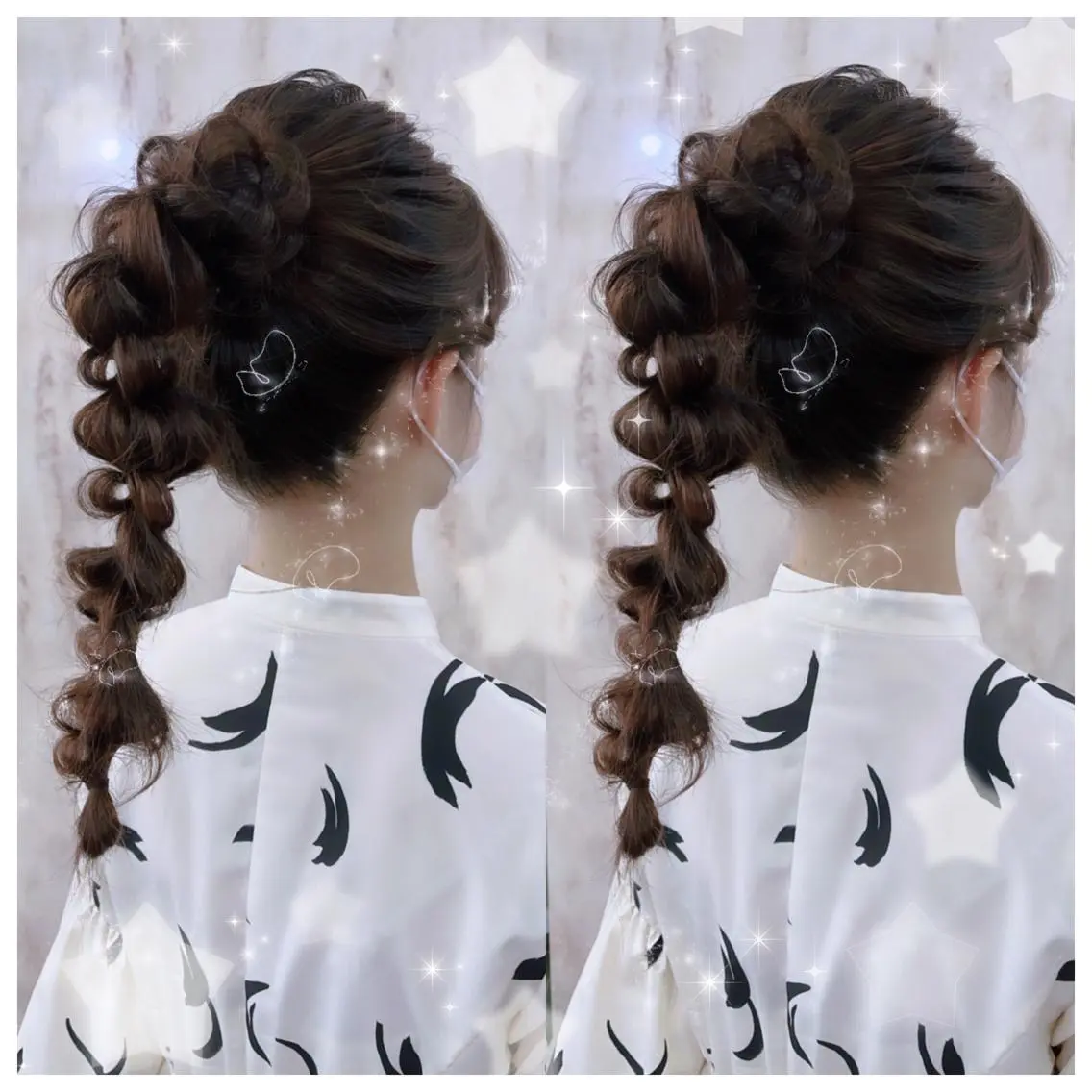 セミロング カラー ヘアアレンジ ポニーテール 結婚式・ブライダル シールエクステ バレイヤージュ 黒髪 セキグチ💞 lilaのマツエク・マツパデザイン