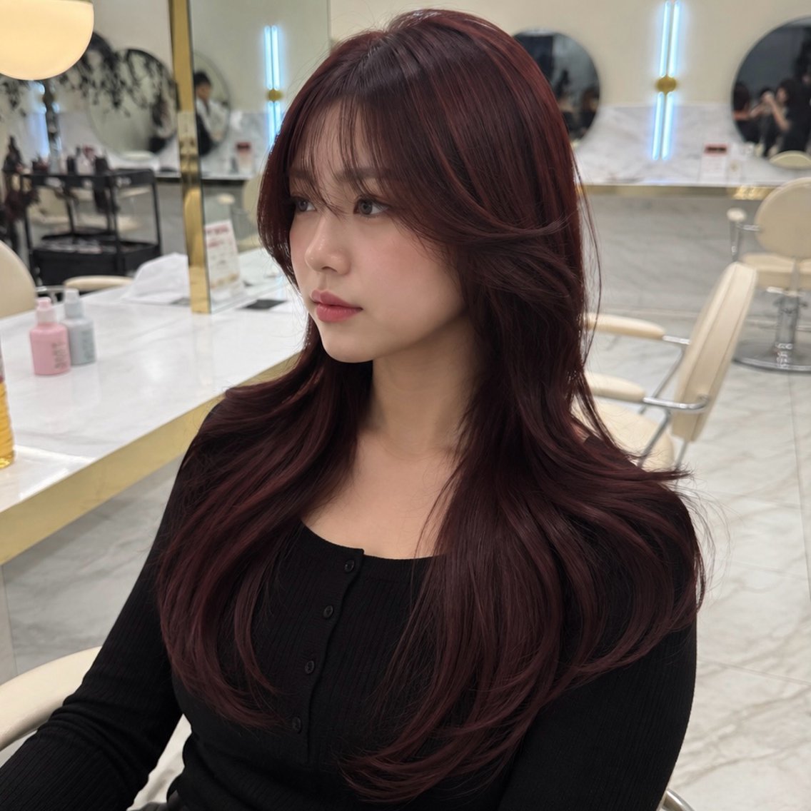 ロング カラー ケアカラー 透明感カラー ピンクカラー ローズカラー くびれヘア カット ヘアカラー aku🩷韓国ヘア 暖色カラー🎀のヘアスタイル
