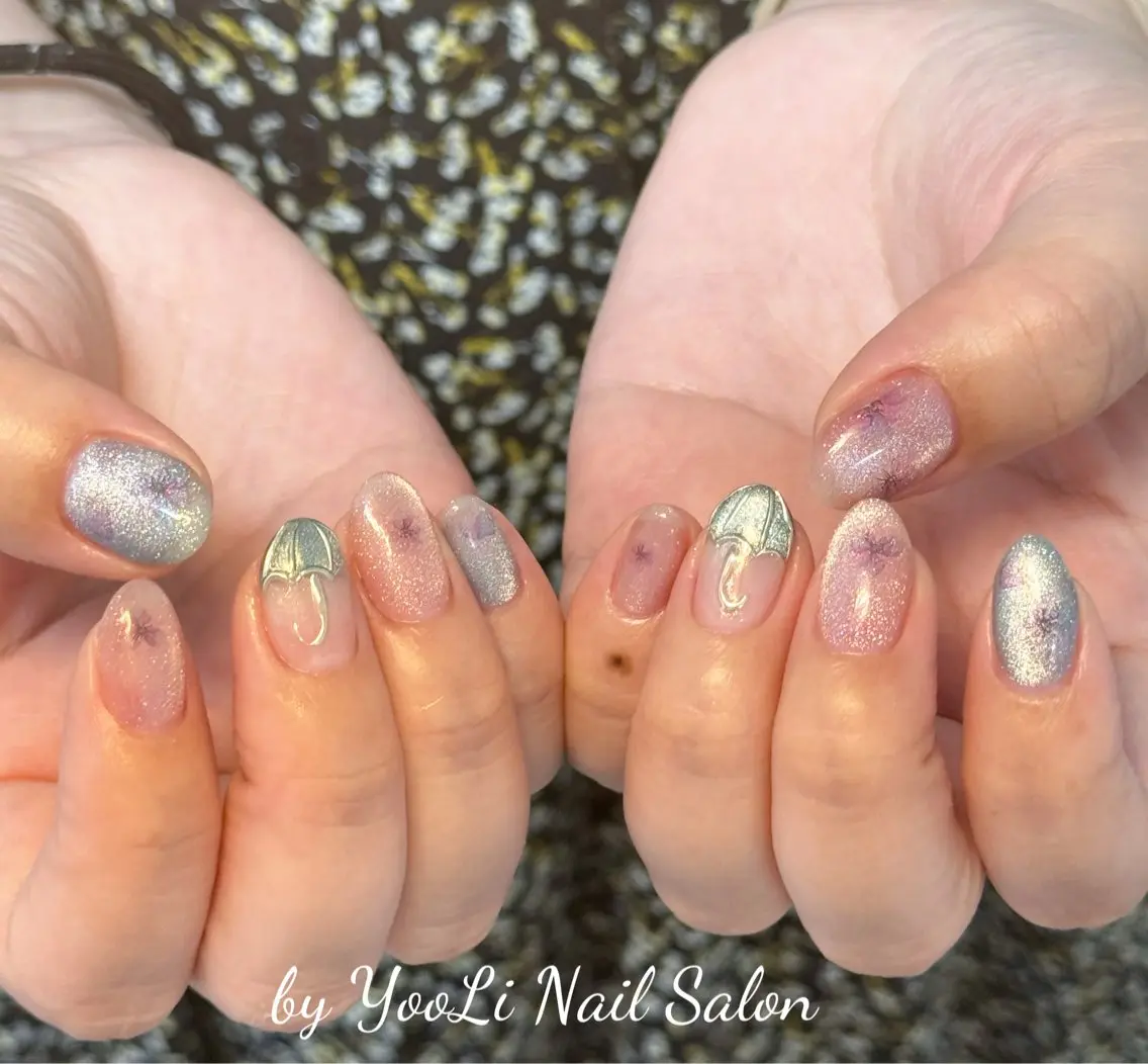 ネイル アートネイル オーロラネイル チークネイル フレンチネイル ガラスフレンチ ハンドネイル 🎀🎀YooLi Nail Salonのネイルデザイン