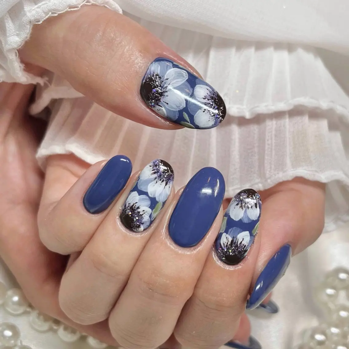 ネイル アートネイル ブルー フラワーネイル マットネイル ピンク Vogustys Nail 山田のネイルデザイン