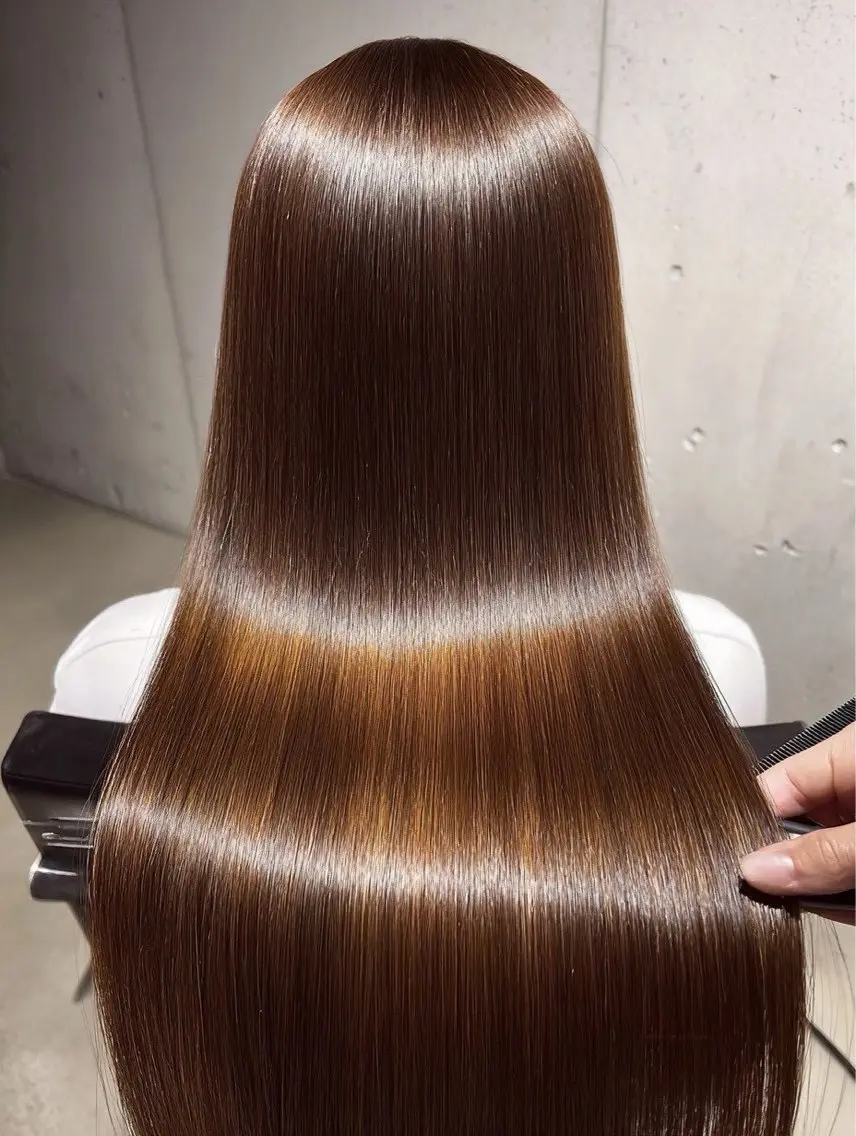 ロング パーマ 縮毛矯正 🍒モテ暖色カラー × うる艶✧ ゆなのヘアスタイル