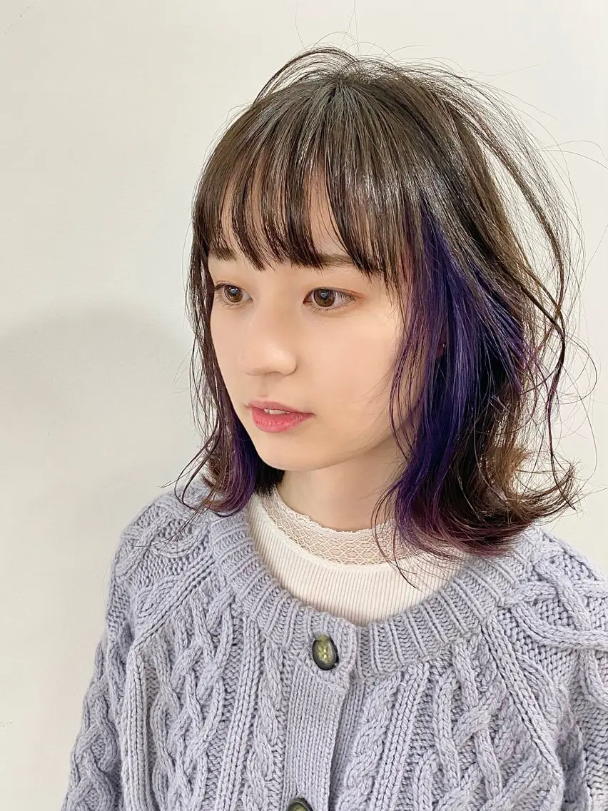 ミディアム カラー イヤリングカラー ラベンダーカラー カット ヘアカラー WATANABE MISAKIのヘアスタイル