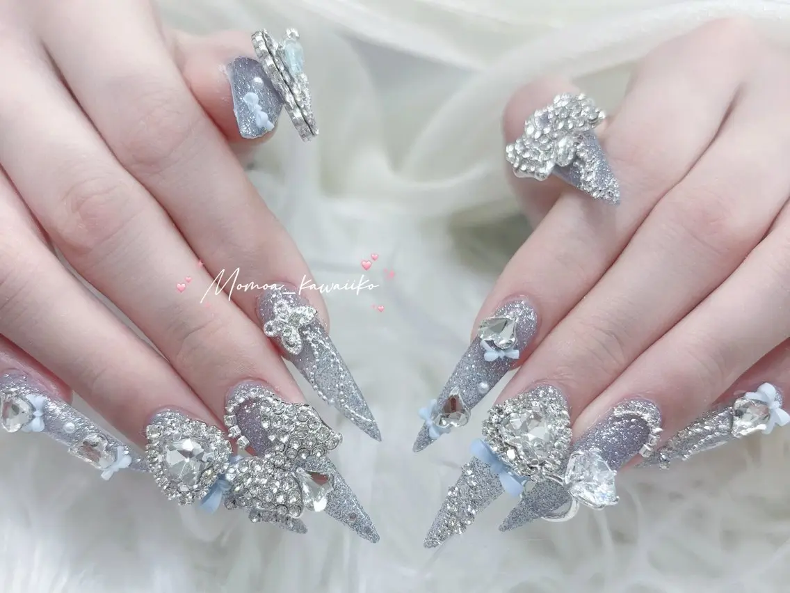ネイル 成人式 マグネットネイル 大理石ネイル(マーブル) リボン 夏ネイル ハンドネイル MoMoA Nail ネイル長さ出し専門店のネイルデザイン