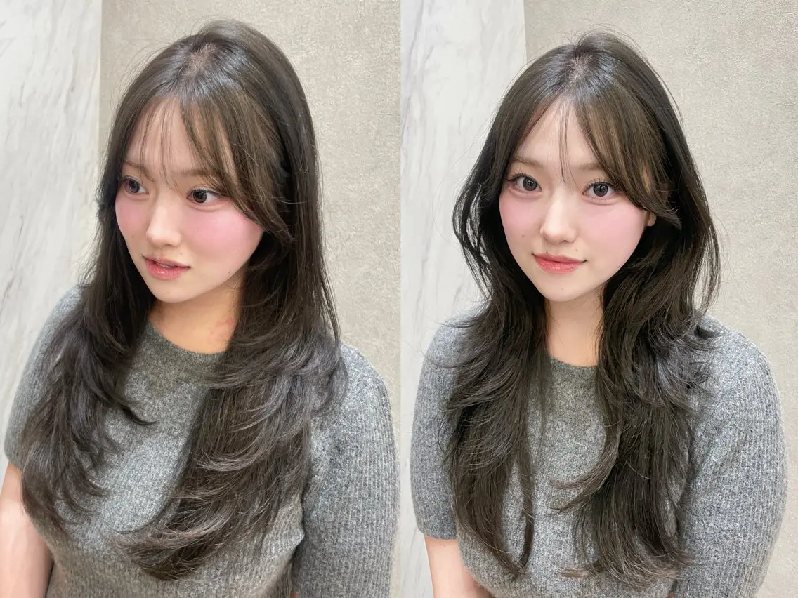 セミロング カット ヘアカラー MOE 福岡韓国ヘア✧︎のヘアスタイル