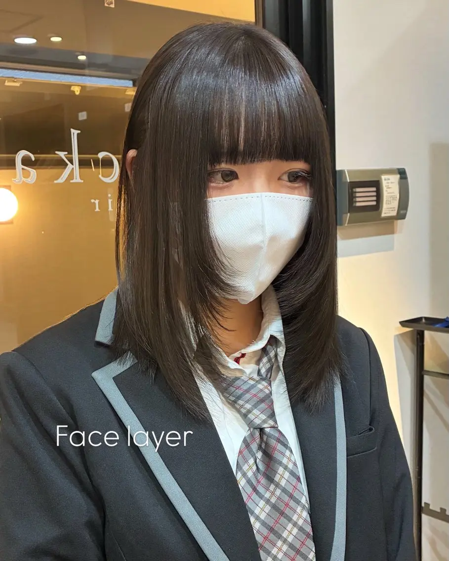 ミディアム 顔まわりレイヤー レイヤーカット 縮毛矯正 カット 縮毛矯正 柴田真衣 /ナチュラル/半個室のヘアスタイル