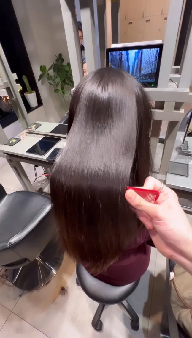 ロング カット 縮毛矯正 トリートメント 恵比寿韓国レイヤー× 艶透明感カラー大場のヘアスタイル