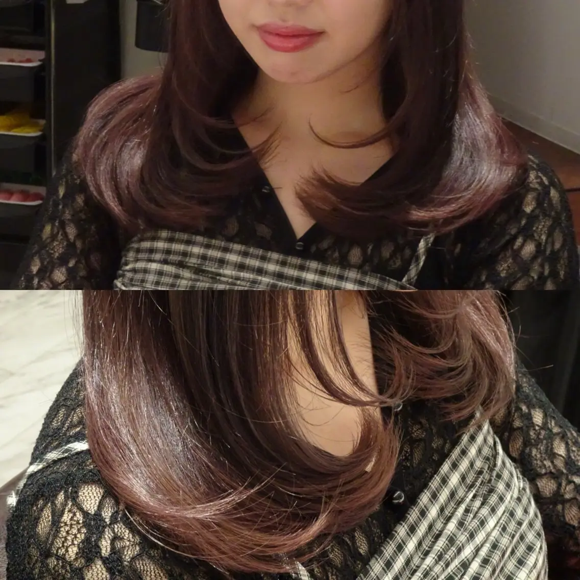 セミロング カラー グレージュ ラベンダーカラー ラベンダーグレージュ ラベンダーグレー 艶カラー ジュナのヘアスタイル
