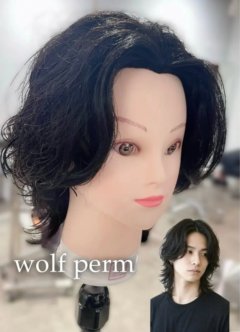 パーマ メンズ メンズパーマ メンズウルフカット ウルフカット パーマ mitchy モデル様募集中♪のヘアスタイル
