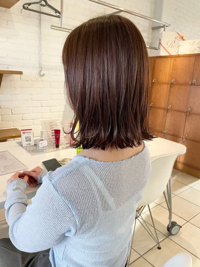 ミディアム カット ヘアカラー トリートメント 🌿透明感カラー 松本麻里奈🌼のヘアスタイル