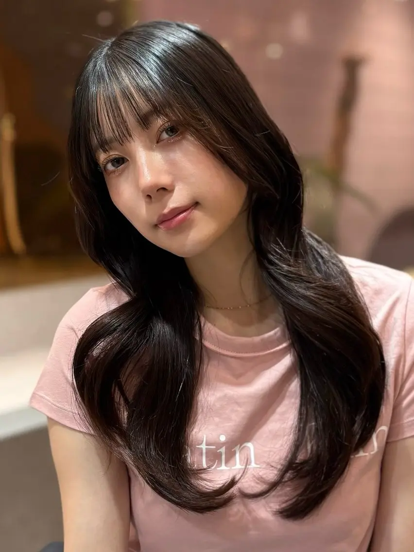 ロング カラー パーマ ヘアアレンジ カット ヘアカラー トリートメント 北千住/小顔レイヤー /顔まわり/西慶太朗のヘアスタイル