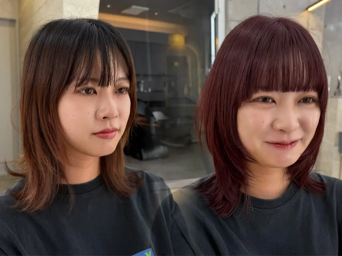ミディアム カット ヘアカラー トリートメント 髪質改善|透明 感カラー🩵レイヤーのヘアスタイル