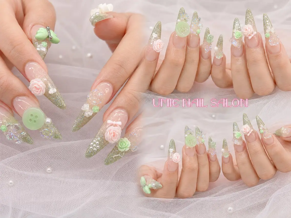 ネイル フットネイル フレンチネイル ジェルネイル ガラスフレンチ マグネットネイル UMIE NAIL SALONのネイルデザイン