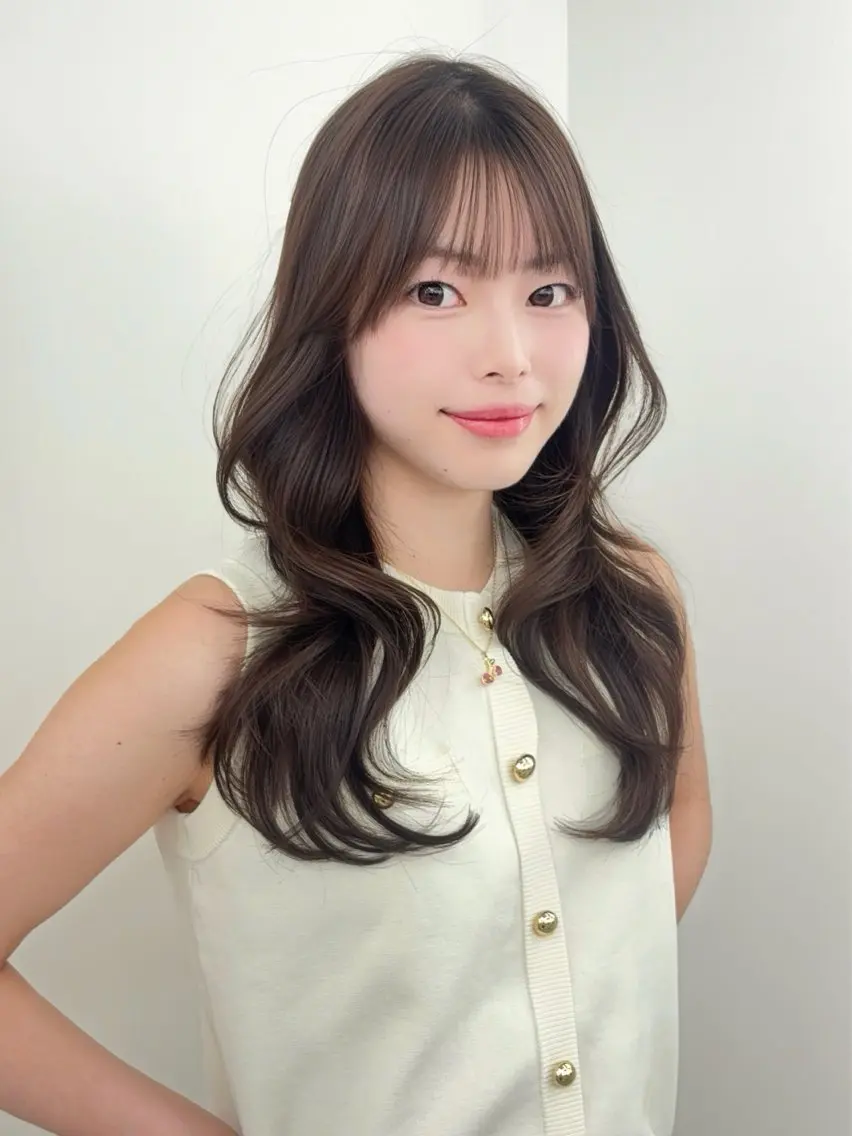 ロング カラー 透明感カラー グレージュ レイヤーカット カット ヘアカラー トリートメント 韓国ヘア/レイヤー/ 顔まわり足立遥奈のヘアスタイル