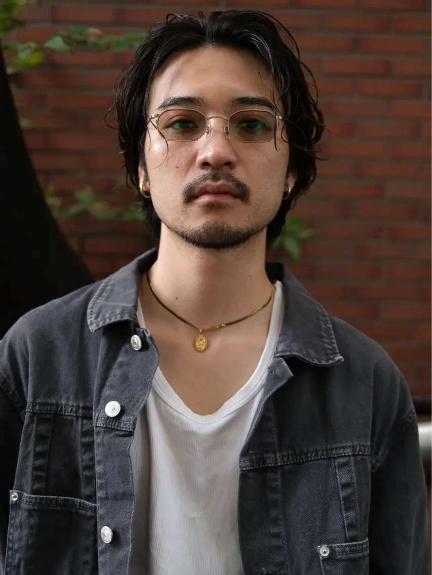 ミディアム パーマ メンズ グランジヘア 無造作ヘアHYUGAのヘアスタイル