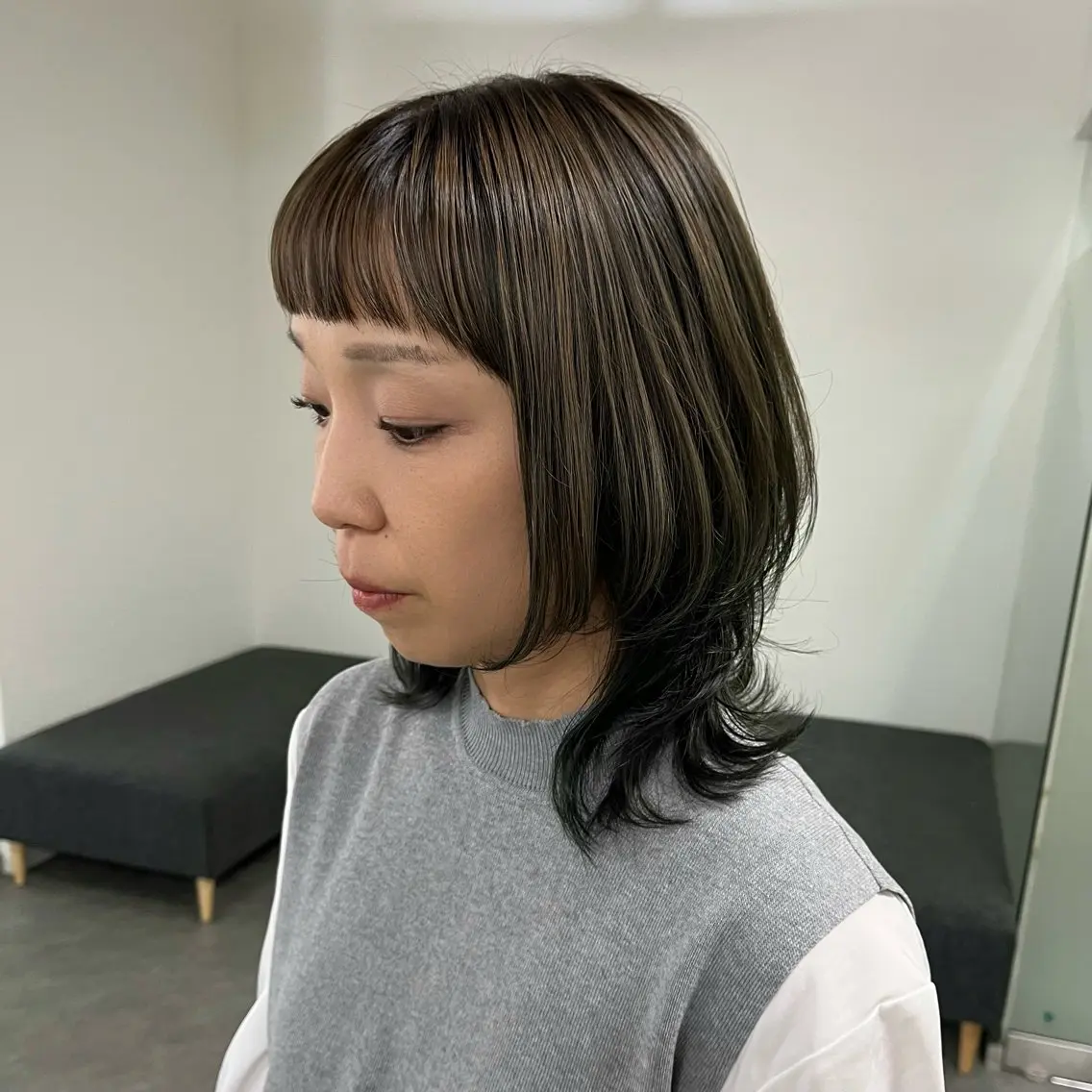 ミディアム カラー ハイライトカラー ハイライト 藤瀬 知里のヘアスタイル