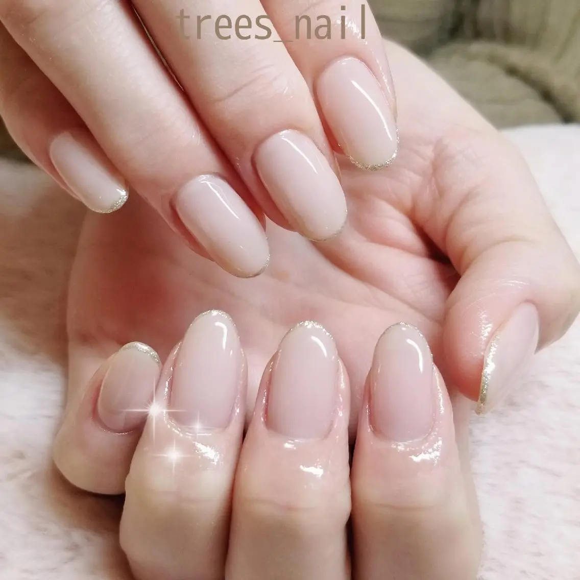 ネイル アートネイル フレンチネイル ラメ(グリッター) ワンカラーネイル ピンク trees_ nailのネイルデザイン