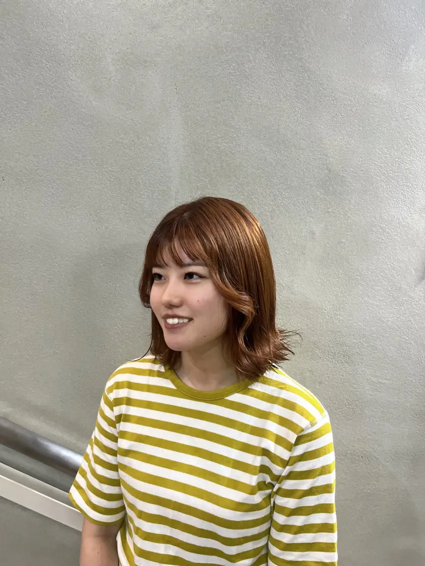 ミディアム カラー 透明感カラー オレンジ ヘアカラー カラーモデル募集中／ aikoのヘアスタイル