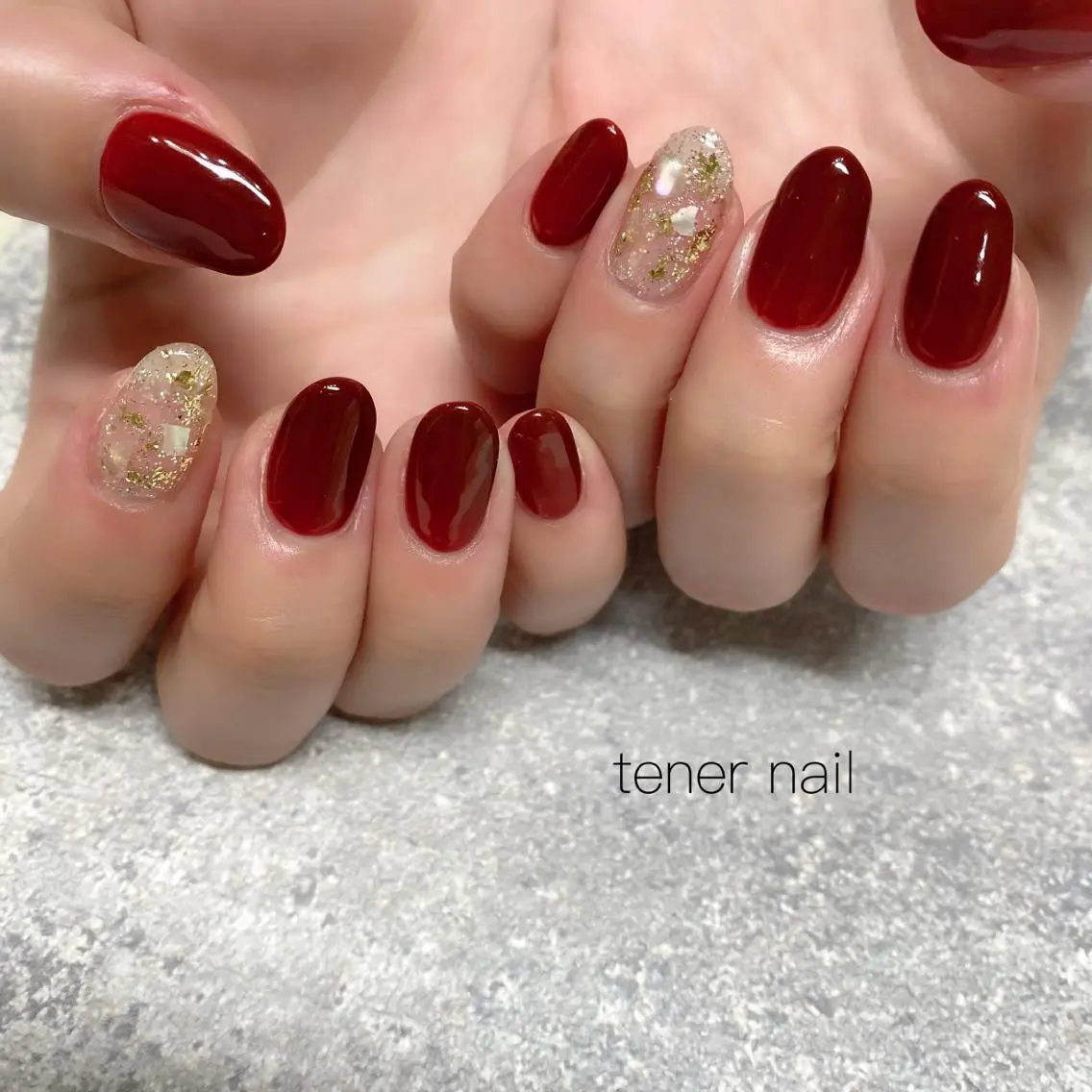 ネイル アートネイル ボルドー キラキラネイル テネルネイル tener nailのネイルデザイン