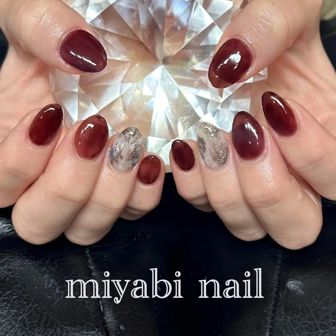 ネイル ブラウン ジェルネイル 持ち込み ニュアンスネイル 春ネイル ハンドネイル miyabi nail 桂川駅近くのネイルデザイン
