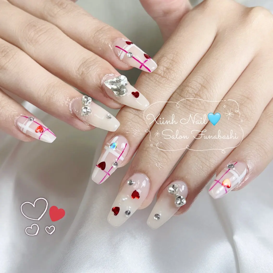 ネイル ブラウン チークネイル 桜ネイル 長さ出し フットネイル ハンドネイル XIINH NAIL SALONのネイルデザイン