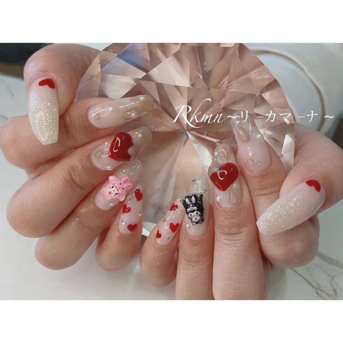 ネイル アートネイル ハート 持ち込み 春ネイル バレンタイン ハンドネイル フットネイル ハンドケア Rkmn ~リ-カマ-ナ~のネイルデザイン