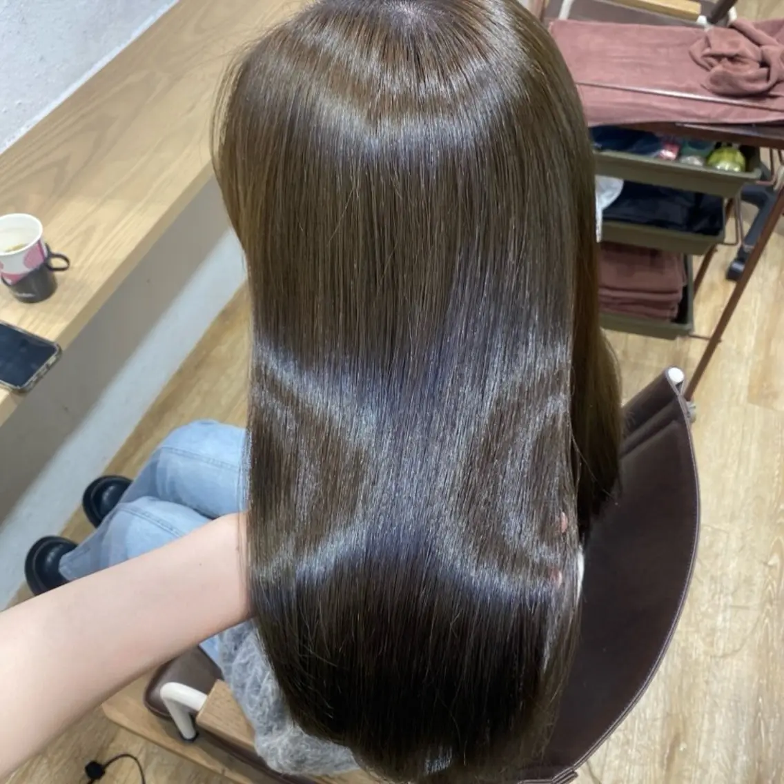 セミロング カラー アッシュ ベージュカラー 黒髪 ブルーカラー ブルーブラック 艶感/韓国風 🤍moeka🤍のヘアスタイル