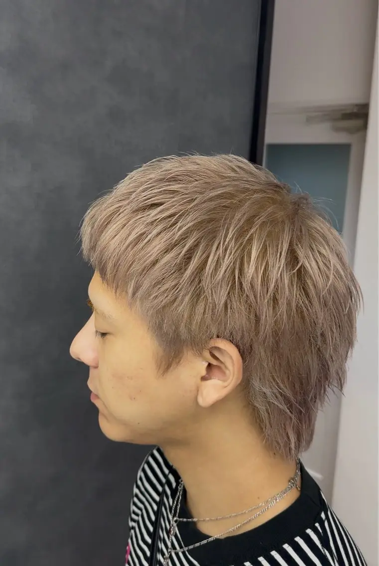 ショート カラー メンズ メンズブリーチ メンズハイトーン ベージュカラー ブリーチ 透明感カラー ヘアカラー メンズパーマ/ メッシュ/宗形建哉のヘアスタイル
