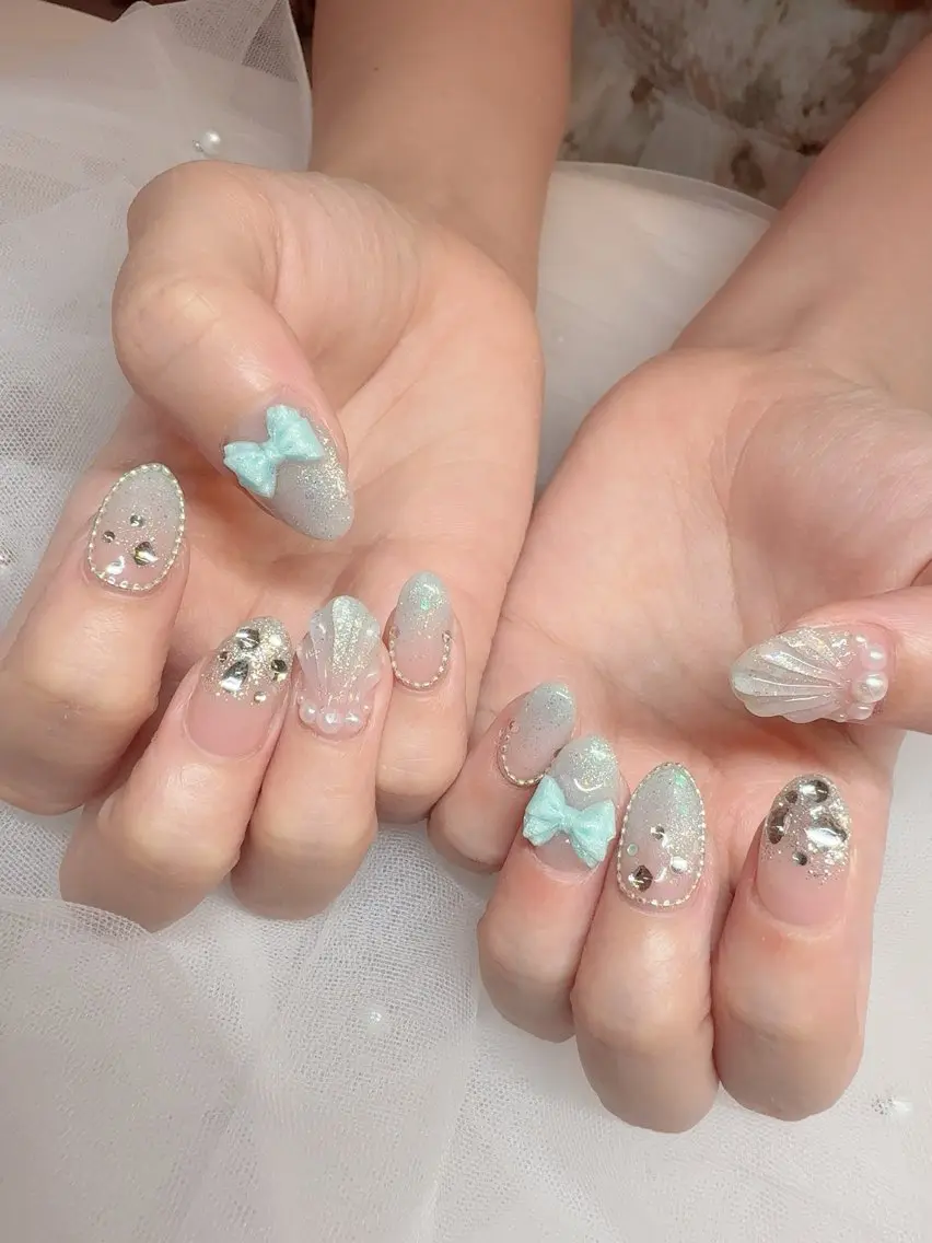 ネイル 水色 teddybear nailsのネイルデザイン