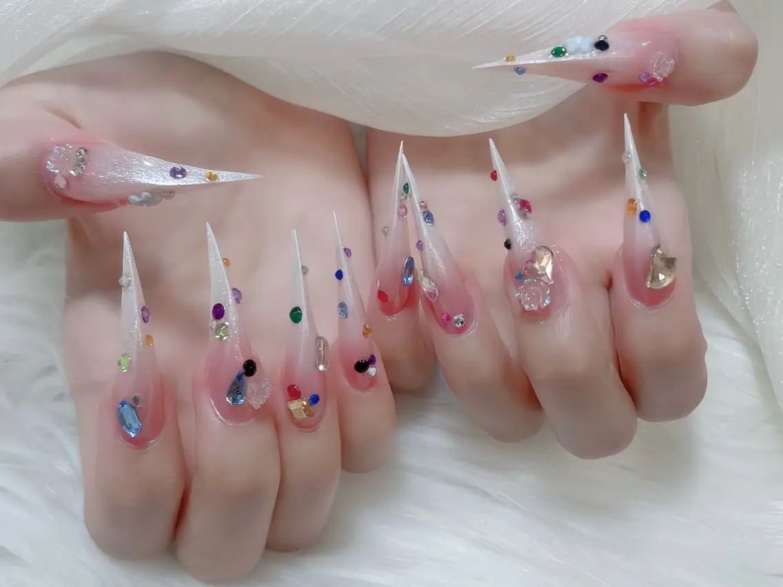 ネイル ブルー ジェルネイル ガーリー グラデーション グリーン ハンドネイル Rin Nail 新大久保店のネイルデザイン