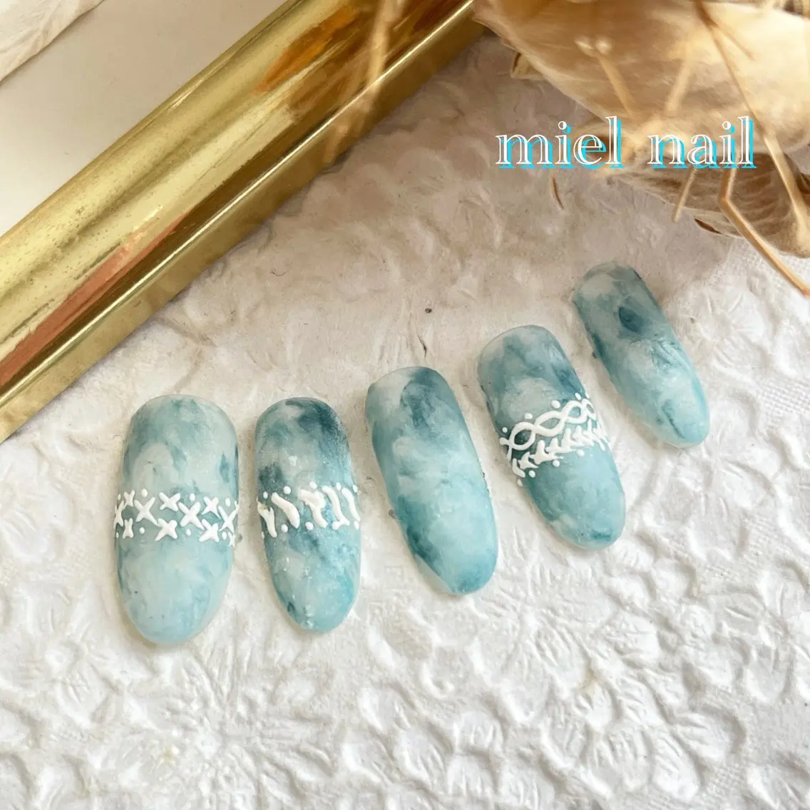 ネイル ブルー 大理石ネイル(マーブル) マットネイル 冬ネイル クリスマス ハンドネイル miel nailのネイルデザイン