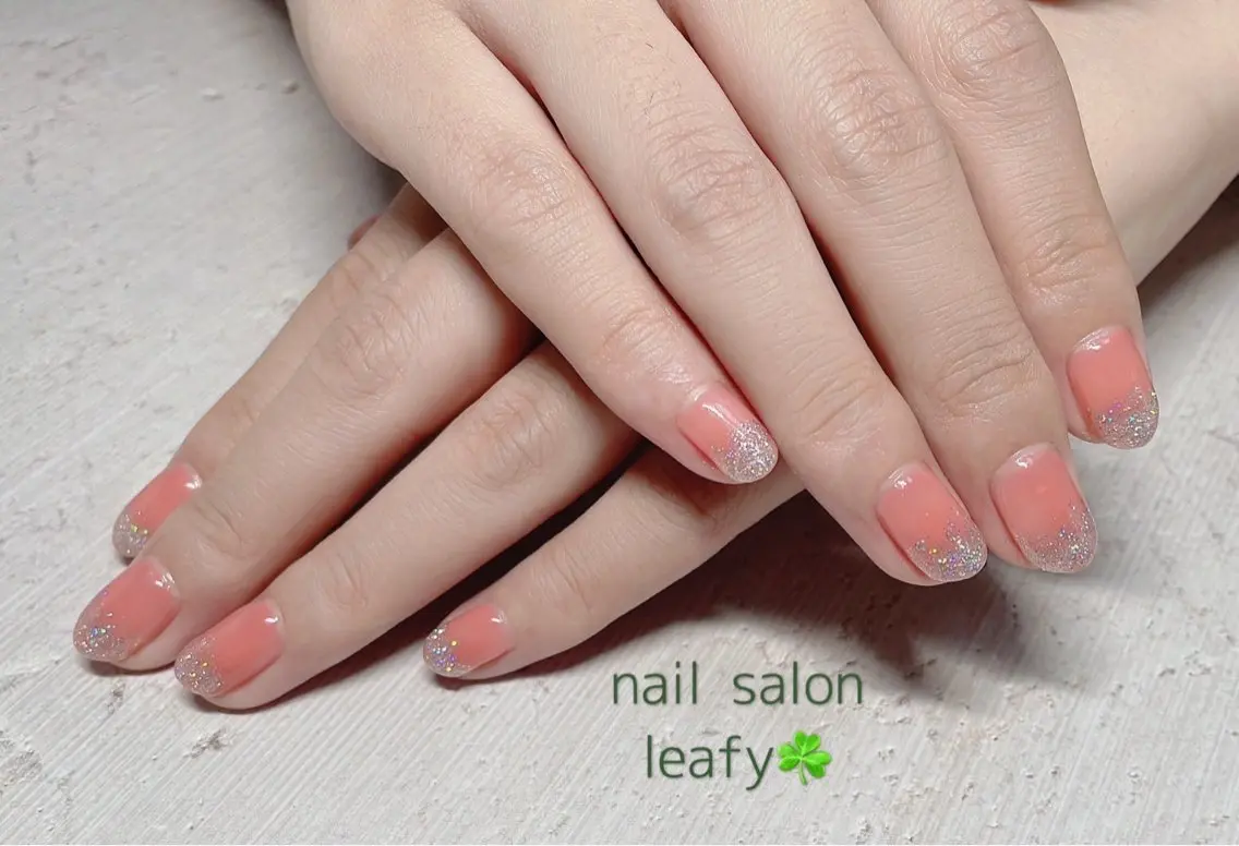 ネイル グラデーション ラメ(グリッター) ラメグラデーション オレンジ シルバー ネイルサロン leafyのネイルデザイン