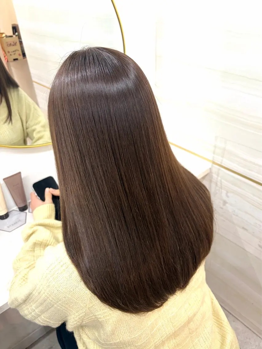 ロング カラー 縮毛矯正 🩶鈴木茉奈🩶艶髪 /透明感/暖色カラーのヘアスタイル