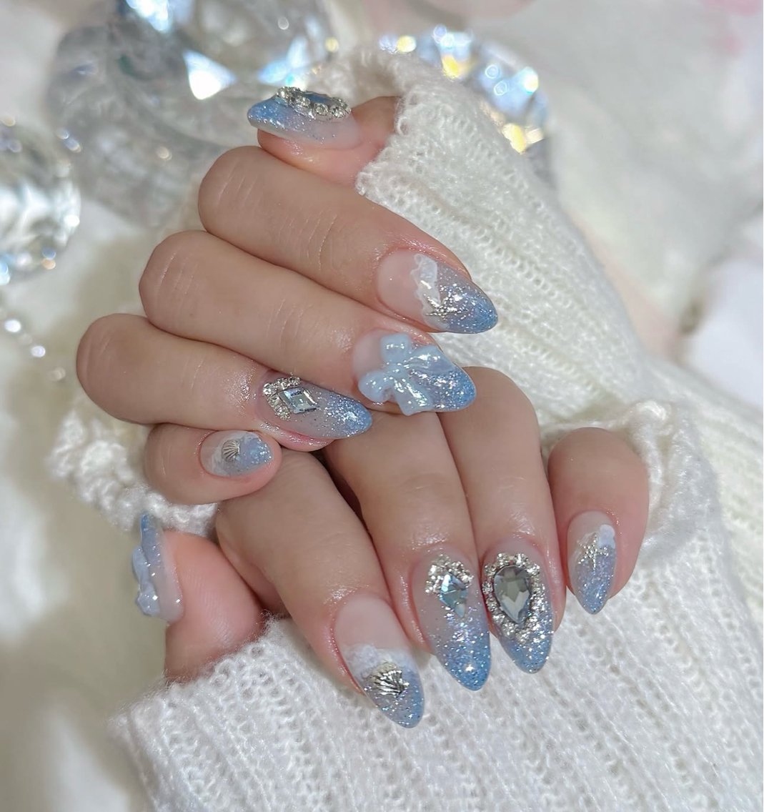 ネイル 長さ出し キラキラネイル 韓国ネイル ロングネイル 持ち込み MONE PINK  NAILのネイルデザイン