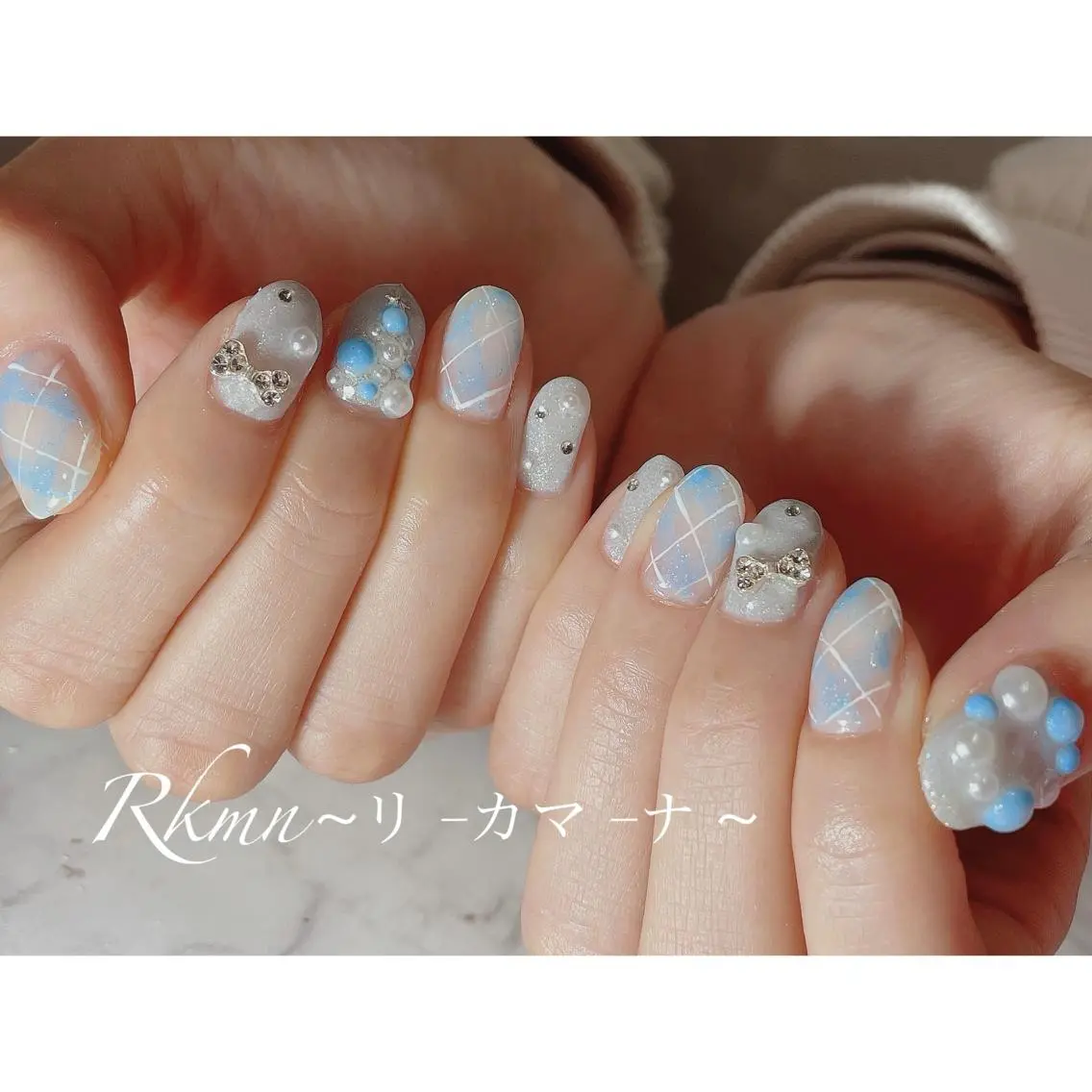 ネイル アートネイル リボン 春ネイル 冬ネイル クリスマス ハンドネイル フットネイル ハンドケア Rkmn ~リ-カマ-ナ~のネイルデザイン