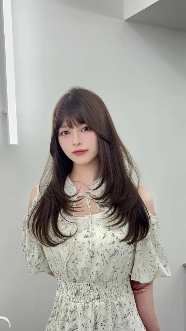 ロング カラー 小顔カット カット ヘアカラー トリートメント 韓国ヘア/レイヤー/ 顔まわり足立遥奈のヘアスタイル