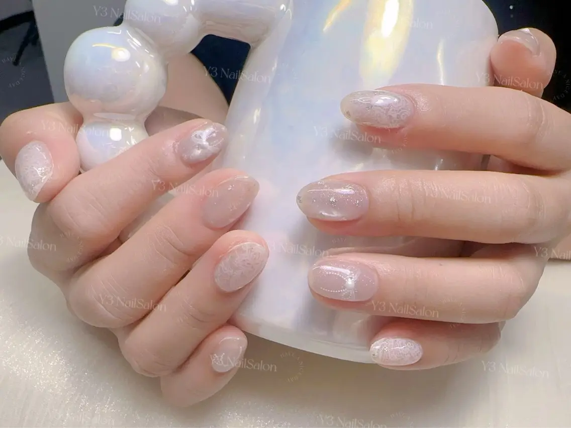 ネイル キラキラネイル レース マグネットネイル リボン ハンドネイル Y3 NailSalonのネイルデザイン
