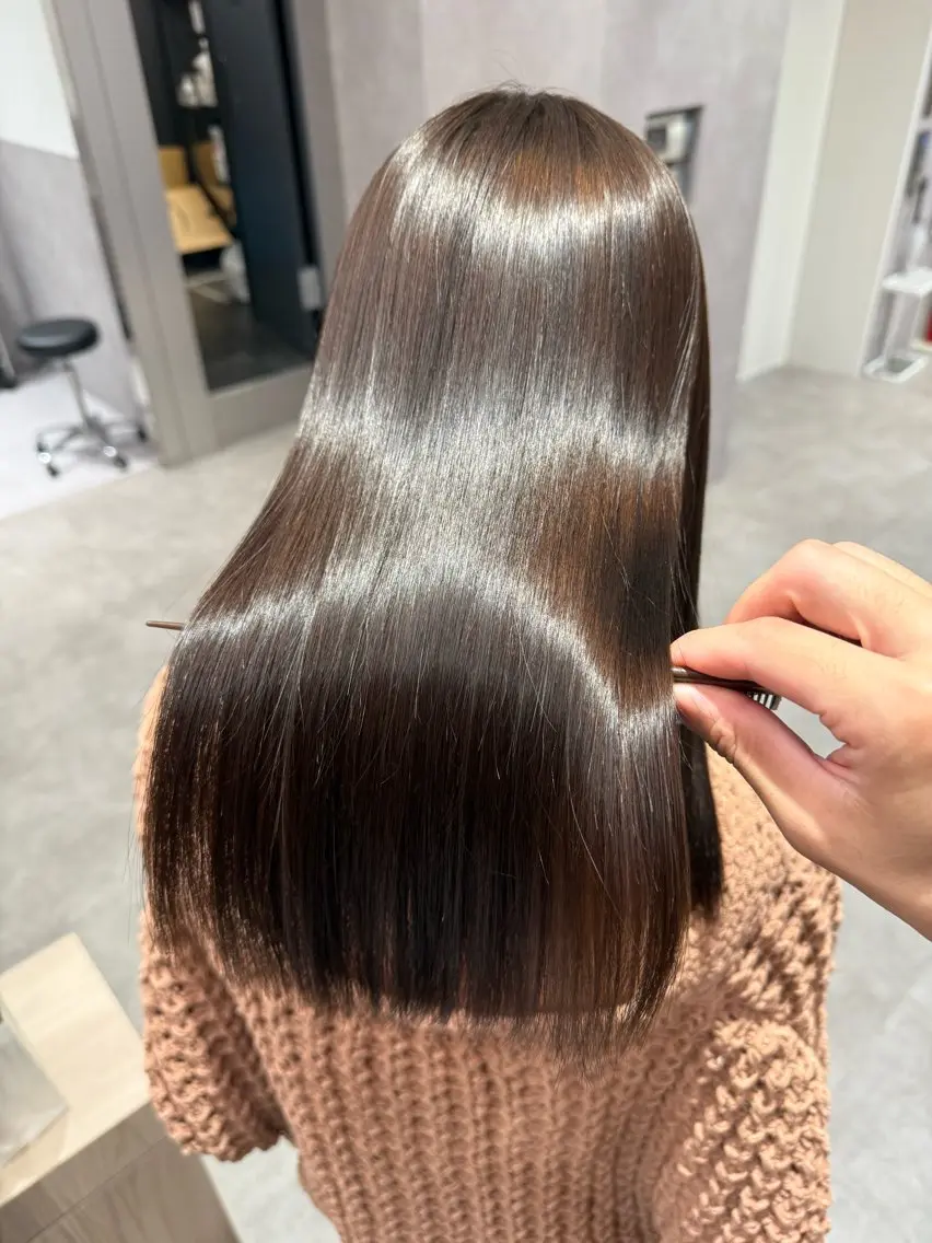 ロング カラー パーマ ヘアアレンジ 髪質改善 縮毛矯正 トリートメント ストレートパーマ カット 縮毛矯正 トリートメント 縮毛矯正/髪質改善/ ブリーチ毛/木元渓太のヘアスタイル