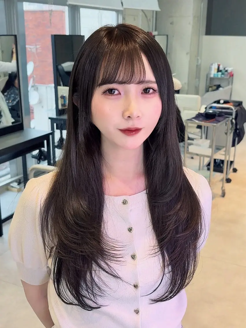 ロング カラー ブリーチ ダブルカラー グレージュ ブリーチなしカラー レイヤーカット 🩵福岡ブリーチなし レイヤー/紫音🩵のヘアスタイル