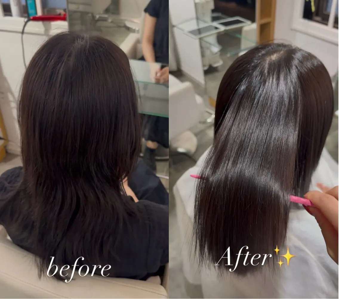 ロング レイヤーカット 縮毛矯正 縮毛矯正 原宿♡縮毛矯正♡透明 感カラー【MAYU】のヘアスタイル