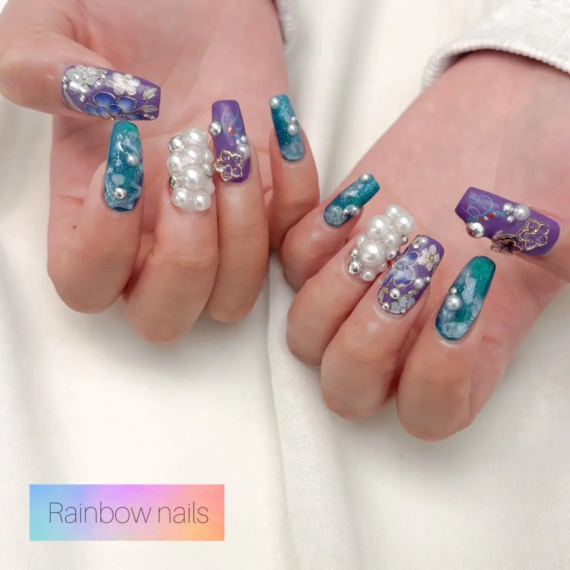 ネイル ハンドネイル Rainbow nailsくろちゃんのネイルデザイン