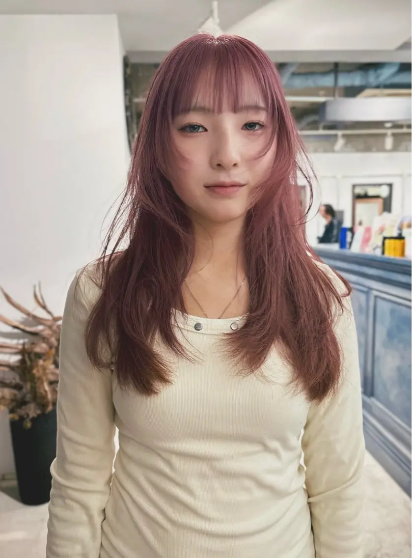 セミロング カラー ブリーチ ピンクカラー ヘアカラー 似合わせカット/ パーマ/藤田和樹のヘアスタイル