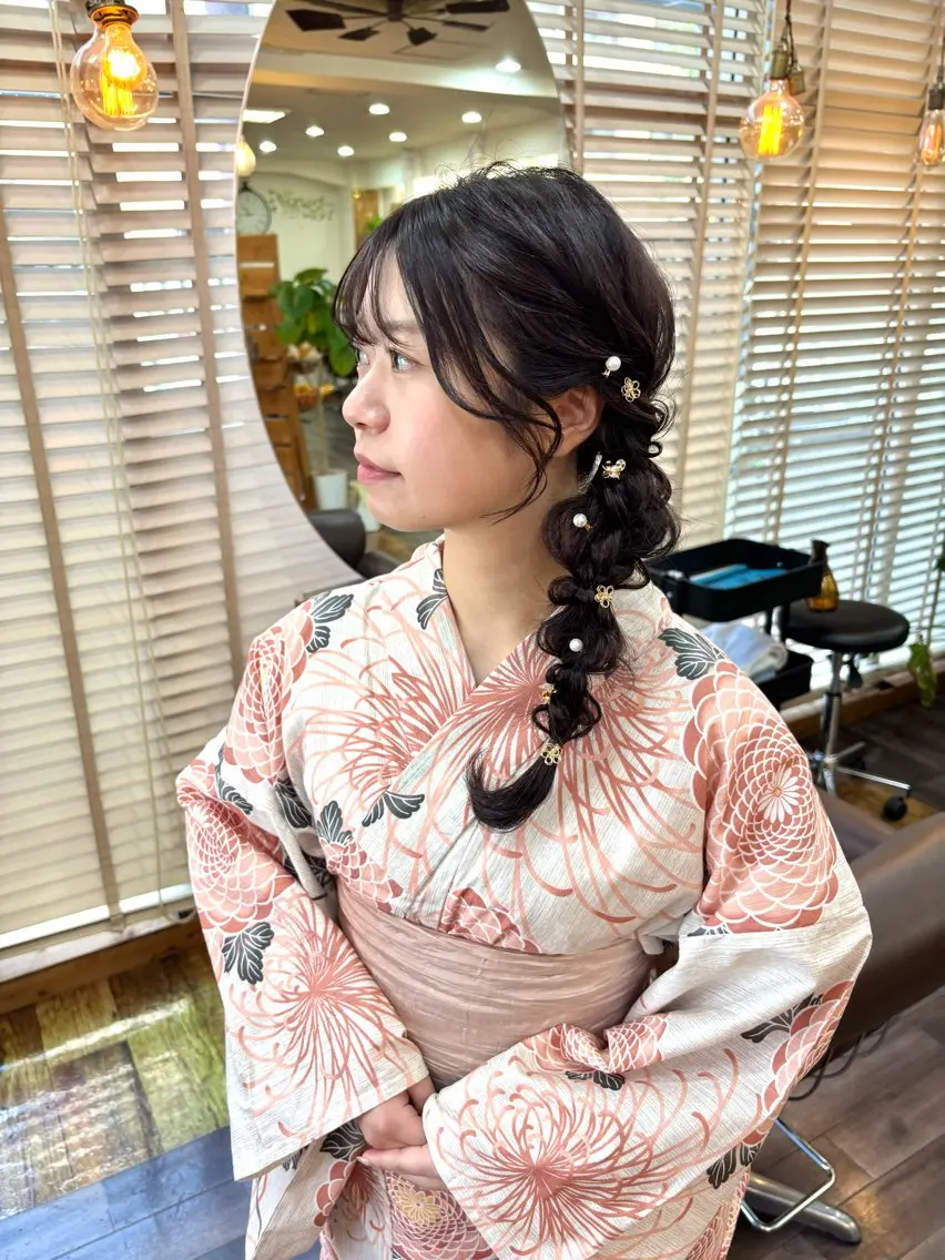 ロング ヘアアレンジ 浴衣 ヘアセット ヘアメイク＆着付け 福岡高宮mikuのヘアスタイル