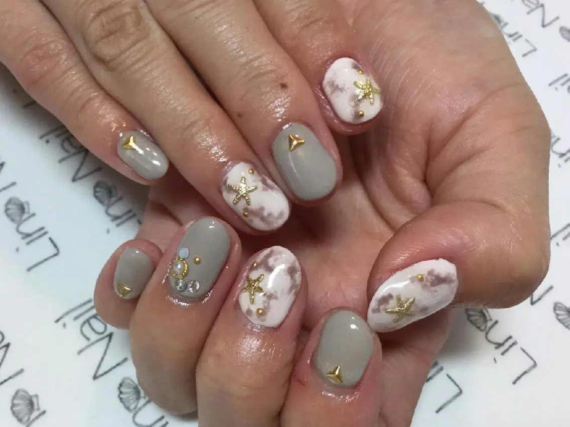 ショート ミディアム セミロング ロング カラー ネイル まつエク 大理石ネイル(マーブル) Lino Nail sekitomiのネイルデザイン