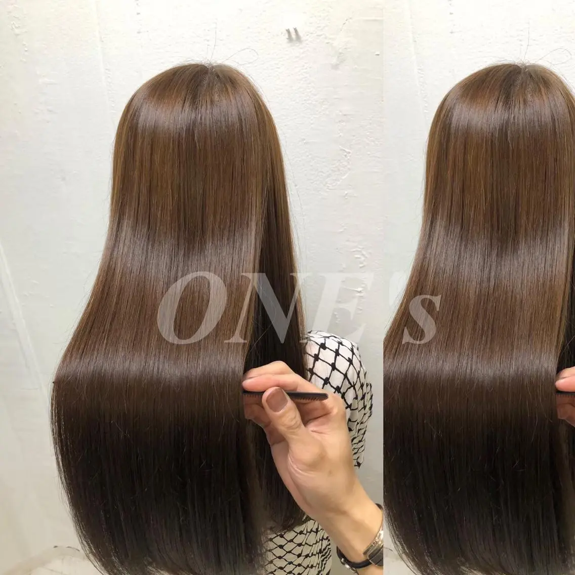 ロング カラー JuNブリーチに 縮毛矯正するプロのヘアスタイル