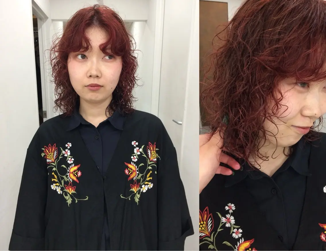 セミロング パーマ セミロングパーマ カット パーマ 杏華レイヤー/ パーマ/ハイトーンのヘアスタイル