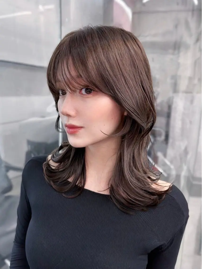 ミディアム カット 縮毛矯正 【顔まわりレイヤー/ 髪質改善/今崎太河】のヘアスタイル