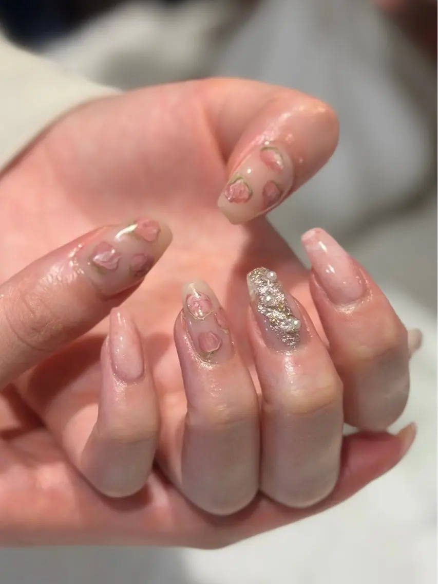 ネイル アートネイル 春ネイル yume 🎀大人ガーリー🎀のネイルデザイン