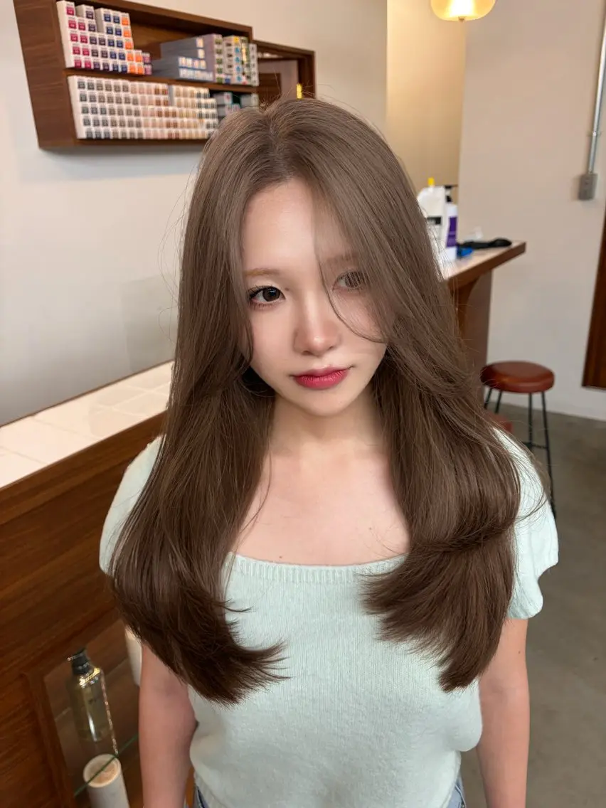 ロング ボブ ハッシュカット 髪質改善 シャギー ヘアカラー あち⭐️梅田美容室｜ ハイトーン｜ブリーチのヘアスタイル