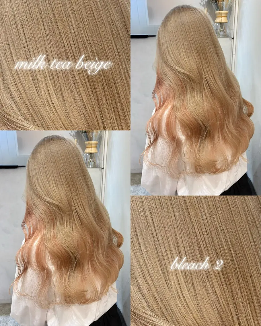 ロング カラー ベージュカラー ミルクティーベージュ カット ヘアカラー トリートメント 🧸艶々韓国ヘア 🧁mizunaのヘアスタイル